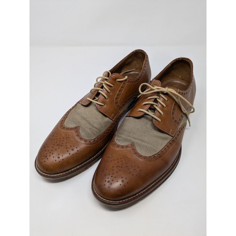 Sperry Wingtip Oxford STS10161 Tan Leather Linen Dress Shoes Mens 10